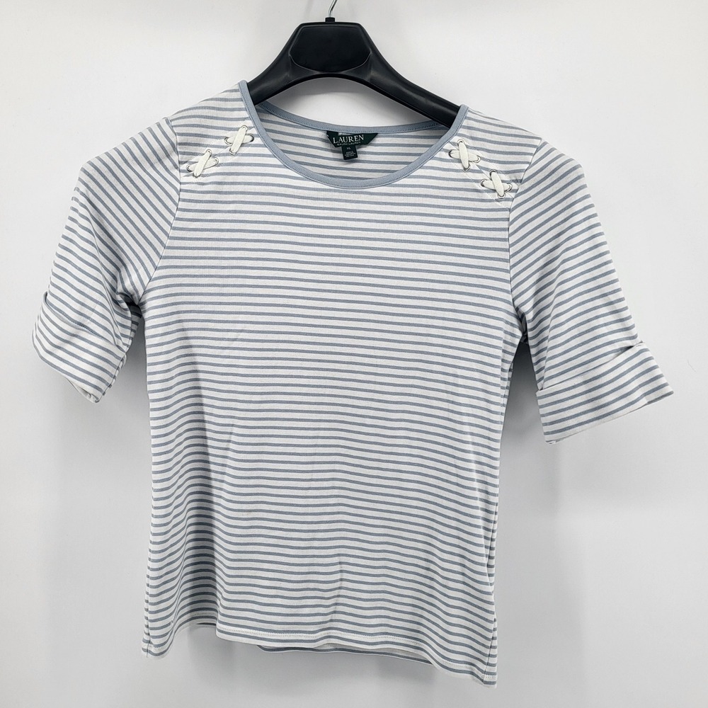 Lauren Ralph Lauren Women's XL light blue Striped short Sleeve Knit Top